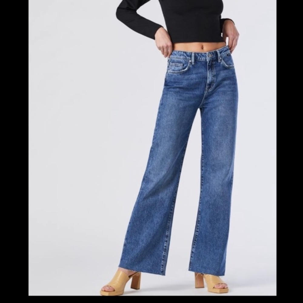 Mavi Victoria High Rise Wide Leg Raw Hem Jeans 27